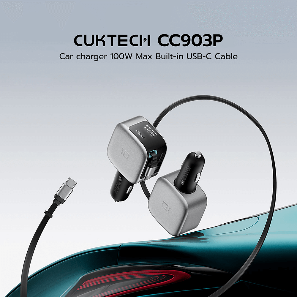 หัวชาร์จในรถ CUKTECH CC903P CAR CHARGER 100W MAX สีดำ พร้อมสายชาร์จ USB-C ในตัว จ่ายไฟได้ 90W